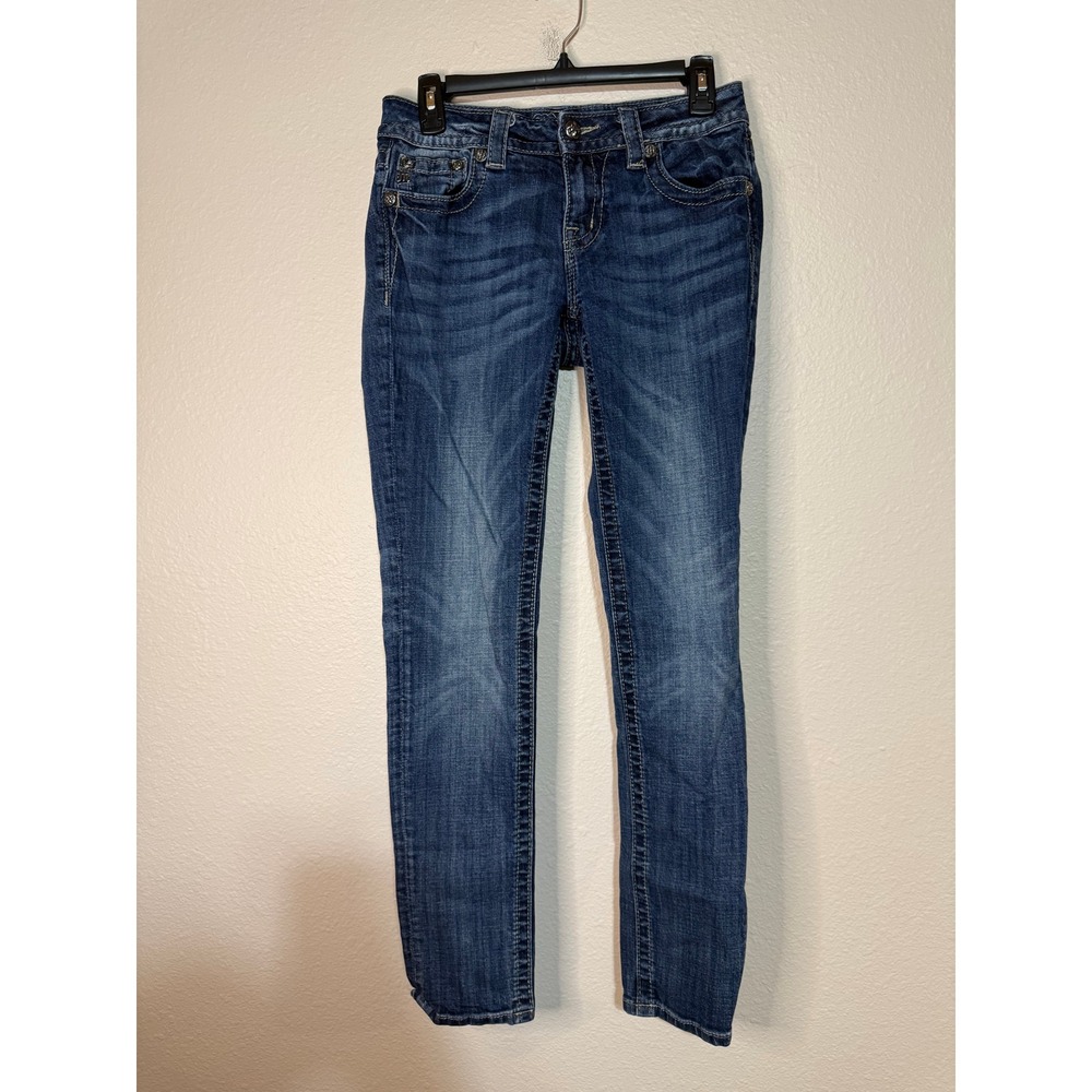 Miss Me Mid-Rise Skinny Jeans Size 28 MP593352 Blue Cross Fleur De Lis Studded